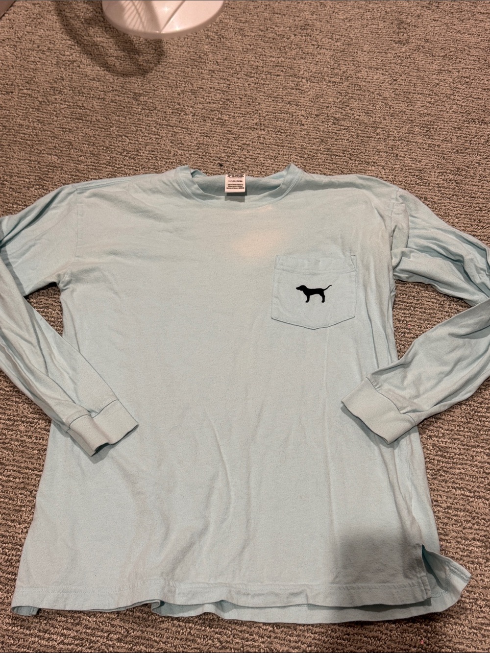 Light Blue Long-Sleeve Pocket Tee with Small Dog Motif
